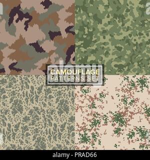 camouflage pattern set. four different textures Stock Vector