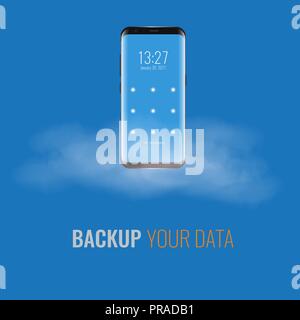 Cloud storage for cell phone. 3d realistic vector illustration. Stock Vector