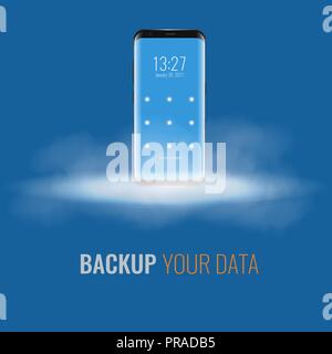 Cloud storage for cell phone. 3d realistic vector illustration. Stock Vector