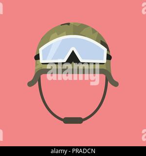 Military metal helmet with goggles . Vector illustration Stock Vector