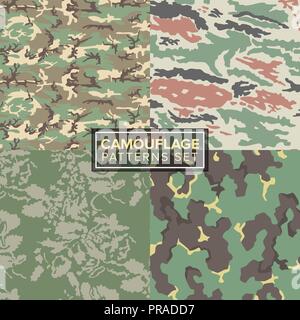 camouflage pattern set. four different textures Stock Vector