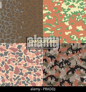 camouflage pattern set. four different textures Stock Vector