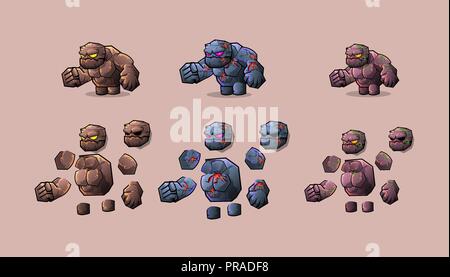 Mini Character stone  monster kit Stock Vector