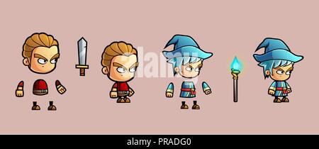 Mini Character warrior and magical kit Stock Vector
