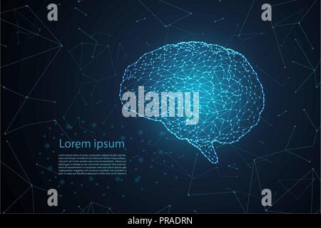 AI brain concept with polygonal brain vector illustration Stock Vector
