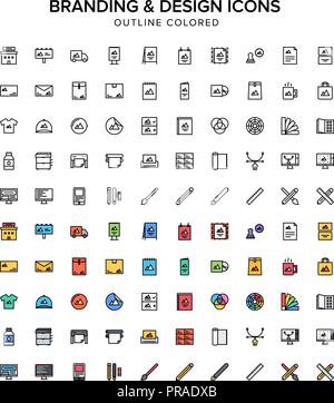 branding and design outline colored icons Stock Vector