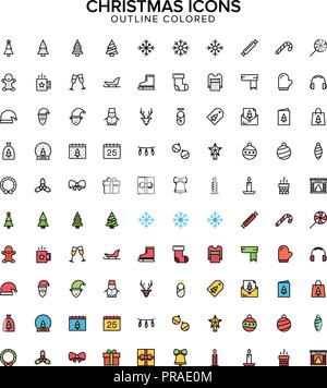 Christmas Outline colored icon set Stock Vector