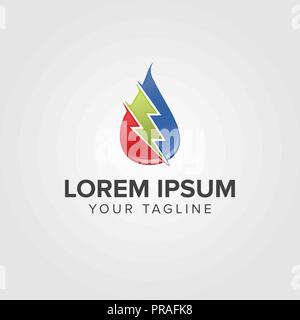 Creative Water drop and thunderbolt logo concept design with three  color scheme, modern and professional feel. Very nice for brand identity . Stock Vector