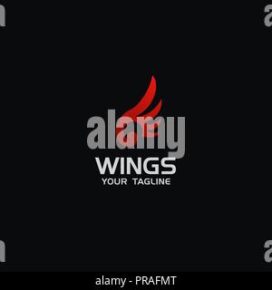 Creative Wings Logo concept design with red color, modern and professional feel. Very nice for brand identity . Stock Vector