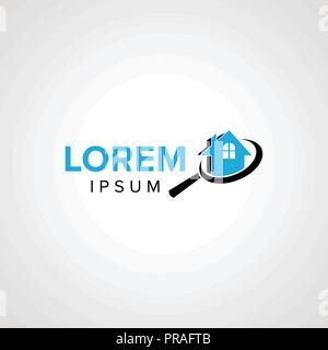 House Searching Logo Design Template.  simple realty with  magnifier home, location,searching and modern real estate. Stock Vector