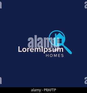 House Searching Logo Design Template.  simple realty with  magnifier home, location,searching and modern real estate. Stock Vector