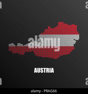 Vector illustration of abstract halftone map of Austria made of square pixels with Austrian national flag colors for your graphic and web design Stock Vector