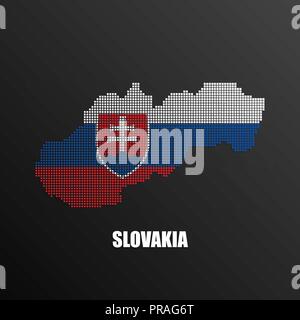 Vector illustration of abstract halftone map of Slovakia made of square pixels with Slovakian national flag colors for your graphic and web design Stock Vector