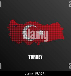 Vector illustration of abstract halftone map of Turkey made of square pixels with Turkish national flag colors for your graphic and web design Stock Vector