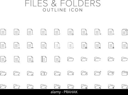 Files and Folders Line Icon Set Stock Vector