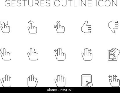 Hand Gestures Line Icon Set Stock Vector