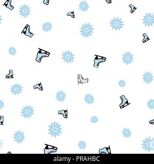 Skates and snowflake seamless pattern. Isolated on a white background. Vector illustration. Stock Vector