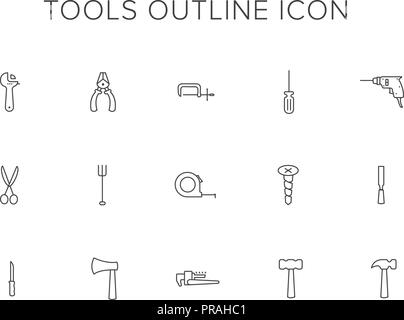 Tools Line Icon Set Stock Vector