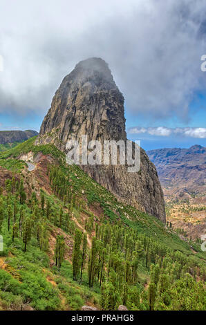 LA GOMERA, SPAIN - AUGUST 18: (EDITORS NOTE: Image is a digital [High Dynamic Range, HDR] composite.) Los Roques Natural Monument is seen at Garajonay National Park on August 18, 2018 in La Gomera, Spain. These breathtaking rocks stand at the Cañada De Jorge valley. Stock Photo