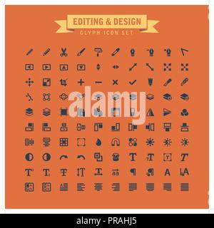 Editing And Design Glyph Icon Set	 Stock Vector