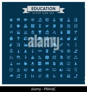 Education Glyph Icon Set	 Stock Vector