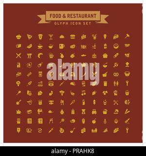 Food And Drink Restaurant Glyph Icon Set Stock Vector