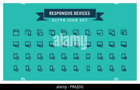 Responsive Device Glyph Icon Set Stock Vector