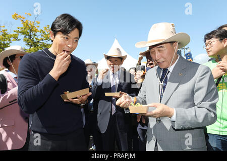01st Oct, 2018. S. Korean actor Jang Dong-gun South Korean actor Jang Dong-gun (L) attends the 5th Handon Day at Seoul Land in Gwacheon, Gyeonggi Province, just south of Seoul, on Sept. 29, 2018. Credit: Yonhap/Newcom/Alamy Live News