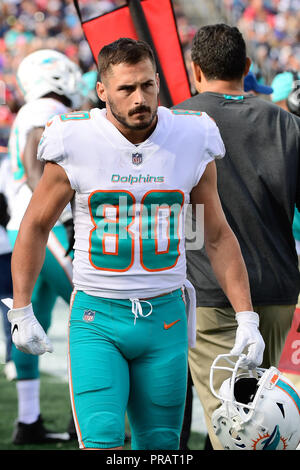 Foxborough, Massachusetts, USA. 30th Sep, 2018. Miami Dolphins center  Travis Swanson (66) comes off the field during the NFL game between the New  England Patriots and the Miami Dolphins held at Gillette