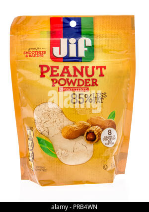 Winneconne, WI - 23 September 2018: A bag of Jif Peanut Powder on an isolated background Stock Photo