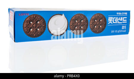 Winneconne, WI - 26 September 2018: A box of Lotte sand black cookie from South Korea on an isolated background Stock Photo