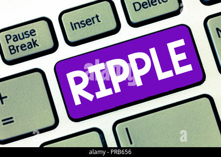 Text sign showing Ripple. Conceptual photo small wave or series of them surface of water caused slight breeze. Stock Photo