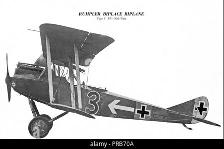 Types of German Airplanes. Rumpler Biplace Biplane. Side View Stock Photo