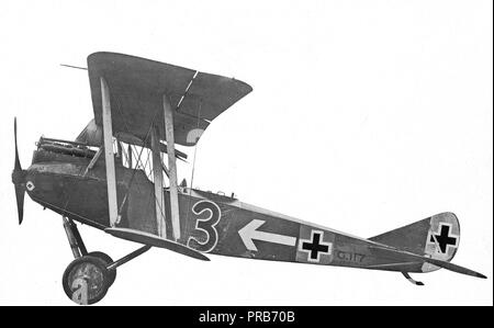 Types of German Airplanes. Rumpler Biplace Biplane. Side View Stock Photo