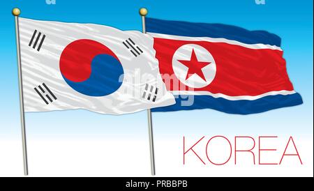 South and North Korea flags, vector illustration Stock Vector