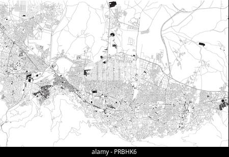 Map of Bursa, Turkey, satellite view, black and white map. Street directory and city map. Asia Stock Vector