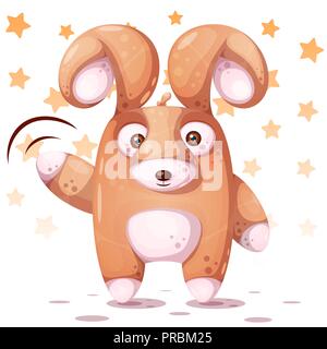 Crazy rabbit with big eye. Hello, hi illustration. Stock Vector