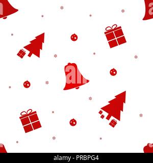 Christmas seamless pattern with Christmas Tree, Gifts, Snowflakes and Bell. Eps10 Vector Illustration Stock Vector