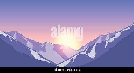 snowy mountains in violet colors at sunset winter landscape background vector illustration EPS10 Stock Vector