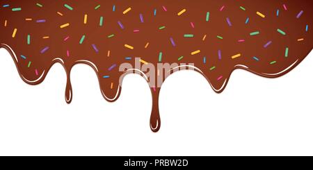sweet chocolate melting donut glaze with colorful sprinkles vector illustration EPS10 Stock Vector
