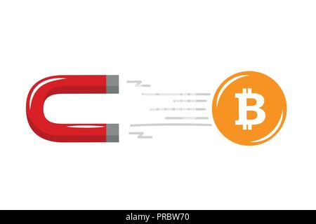 put on bitcoin with magnet concept of cryptocurrency technology vector illustration EPS10 Stock Vector