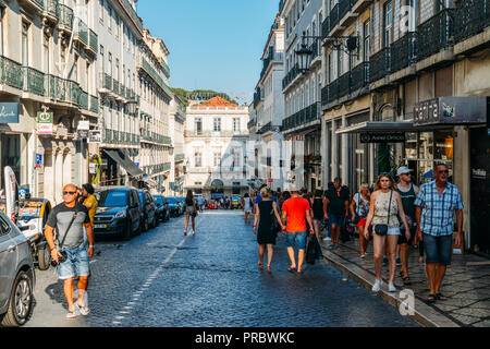 Lisbon, Portugal - Sept 28, 2018: Garrett street with tourists in the heart of the trendy Chiado district of the city Stock Photo