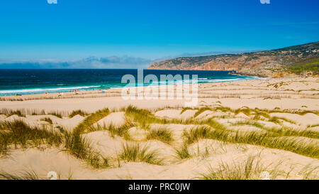 Praia do Guincho is a popular Atlantic beach located on Portugal's Estoril coast, 5km from the town of Cascais, Portugal Stock Photo