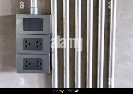 electric socket outlets on wall Stock Photo