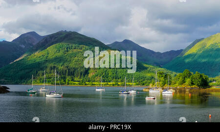 Panorama, Loch Leven, eveing light, Bishop's Bay, looking to Glencoe Mountains, North Ballachulish, Highland Region, Scotland UK Stock Photo