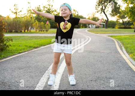 Hipster Kid Style. Small Girl Wear Casual Clothes. Beauty and