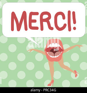 Handwriting text writing Merci. Concept meaning defined as thank you in French language Being grateful to someone. Stock Photo