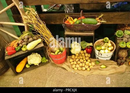 A beautiful display of fresh vegetables and fruits, economy concept for fresh fruits and vegetables, Prince Edward Island, Canada Stock Photo