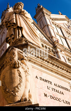 Dante Alighieri statue in Santa Croce square in Florence Stock Photo