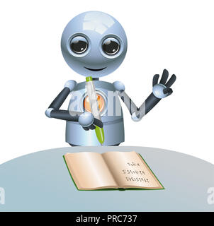 illustration of a happy little robot learning math on isolated white background Stock Photo